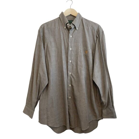Lauren Ralph Lauren Men Button Down Shirt Size Medium Houndstooth‎ Crest Black - Picture 1 of 6